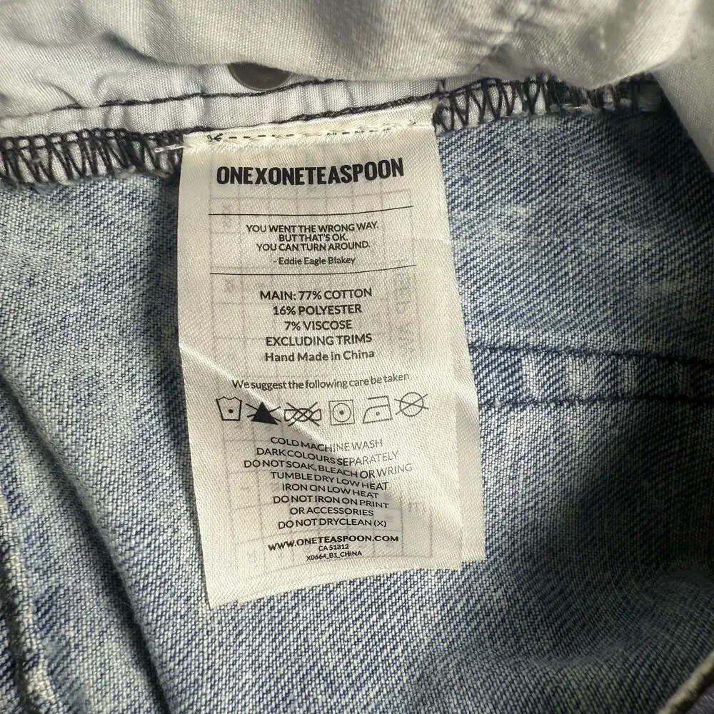 One x One Teaspoon Outlaws Distressed Low Waist Long Rise Mid Length Shorts 25